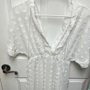 SHEIN White Textured V-Neck Swim Coverup